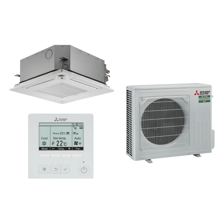 Climatiseur Mitsubishi Electric cassette 900x900 Power Inverter 14 kW triphasé - PLA-M140EA3 + PLP-6EAL + PUZ-ZM140YDA2 + PAR-41